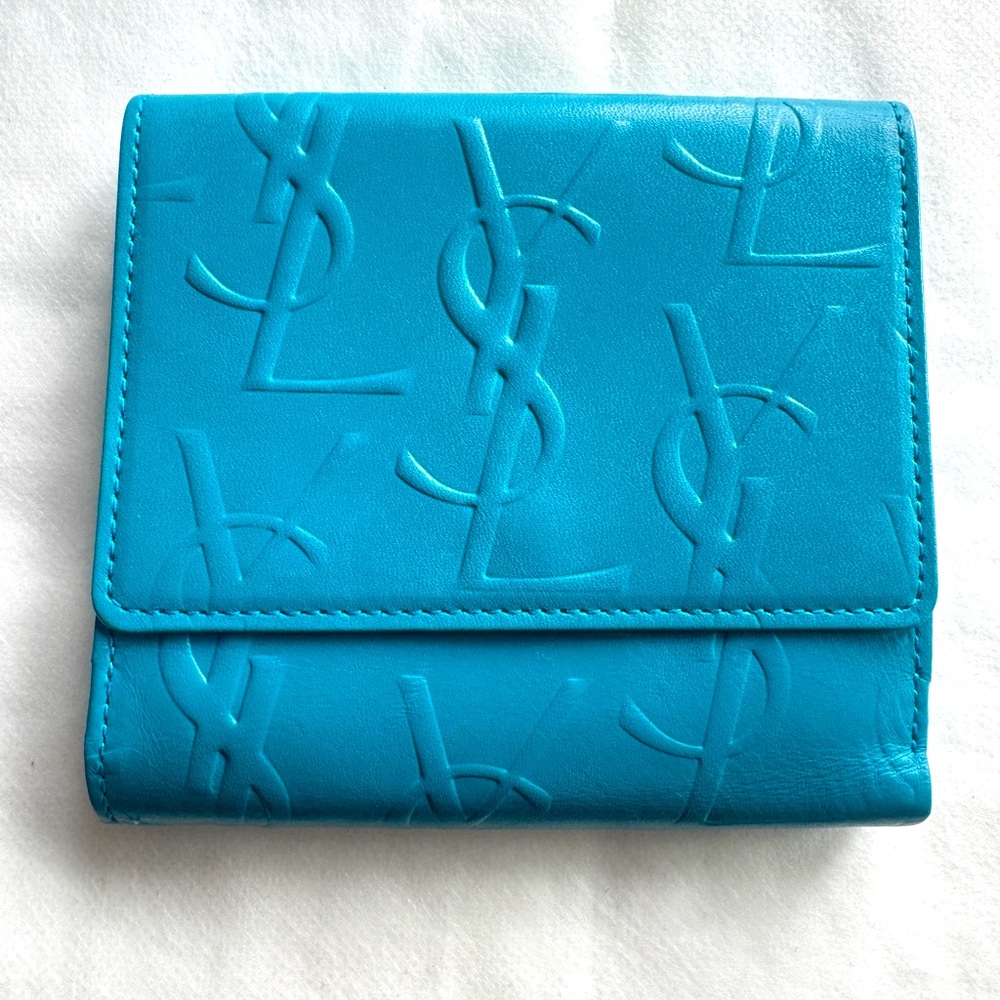 YSL Vintage Leather Logo Embossed Compact Wallet